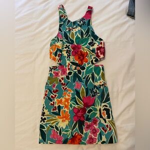 Zara multi color floral sleeveless romper with cutouts